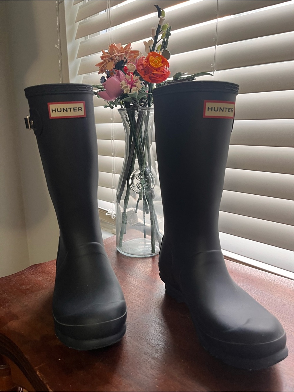 Hunter Black Knee-High Rubber Rain Boots with Logo